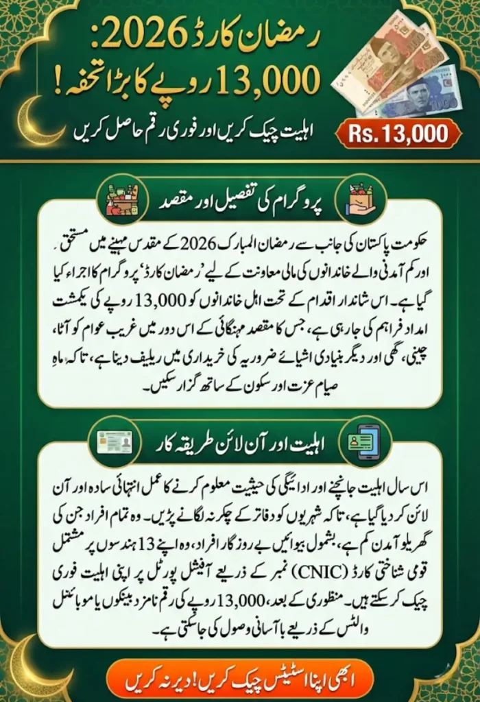 Ramadan Card 2026 Eligibility & Rs. 13,000 Payment Status Check – Complete Online Method