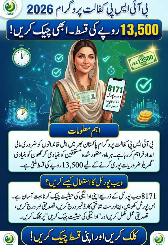 8171 Web Portal 13500 Payment Status 2026 – Check Your BISP Kafalat Installment Online 1